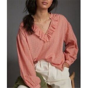 Anthropologie Ruffled Mandarin Collar Blouse